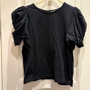 Boden Black Textured Puff Sleeve Blouse
